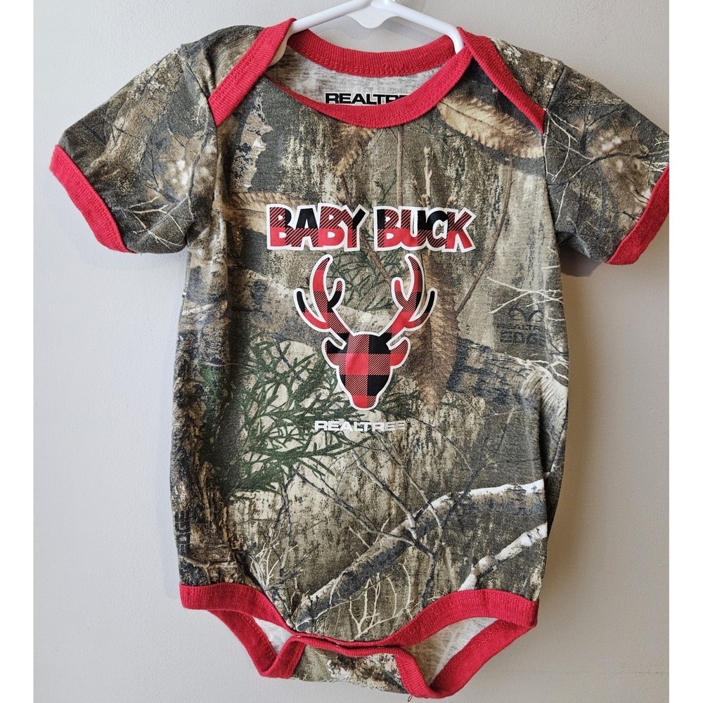 Realtree‎ Baby Buck Camo Bodysuit 24M Plaid Deer Hunting Theme